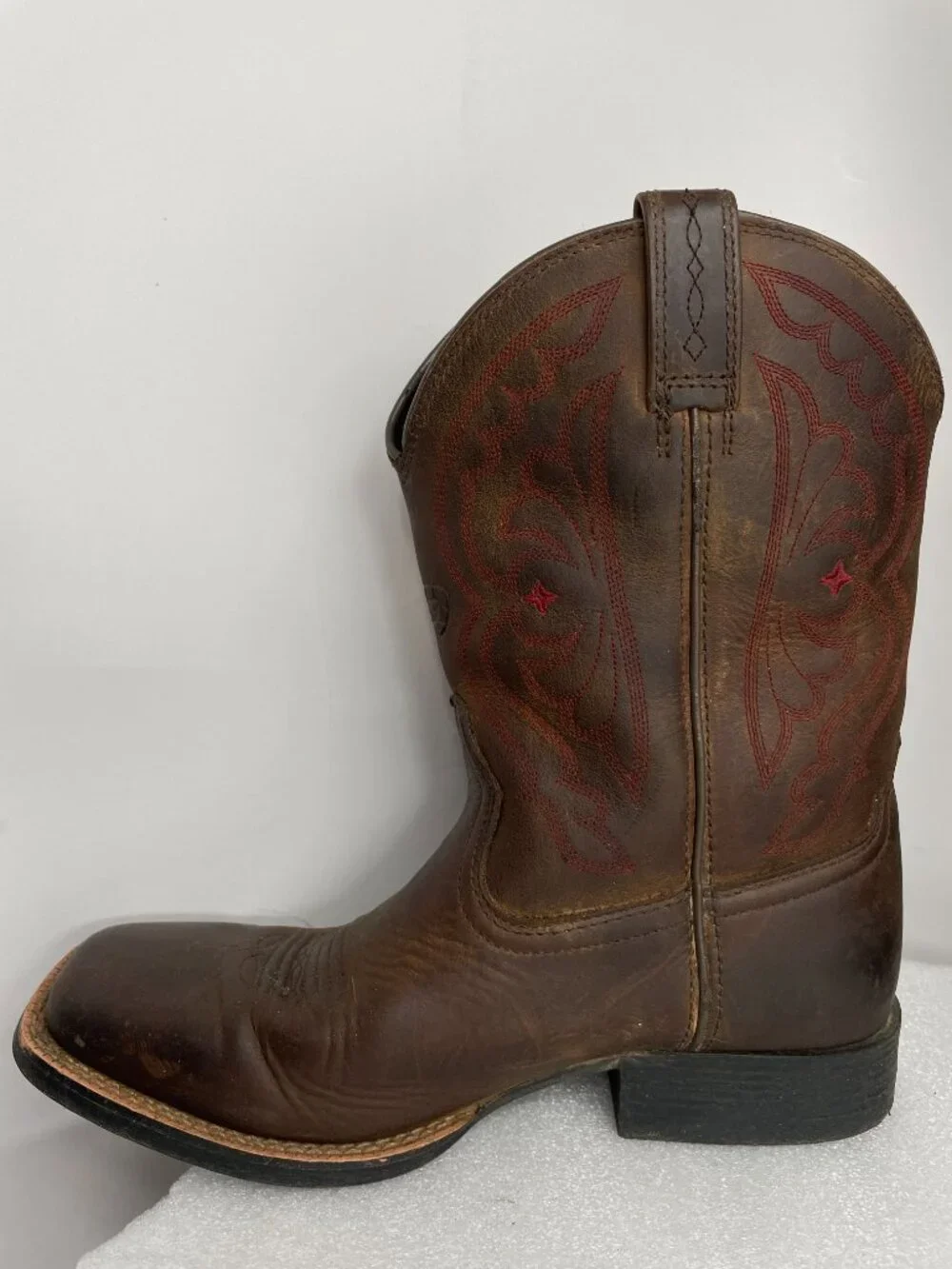 Ariat Quickdraw Leather Square Toe Western Cowboy Boots Boys Youth Kids 4